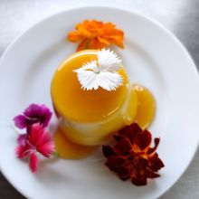 Panacotta with floral arrangement